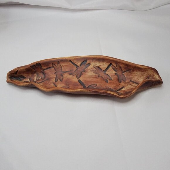 Hand-made Pottery Dragonfly Leaf-Shaped Jewelry Trinket Tray Dish 9.5" Long - Picture 14 of 14